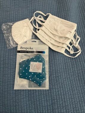 Bespoke White & Teal Polka Dot Face Mask. four white Port Authority and one KN95